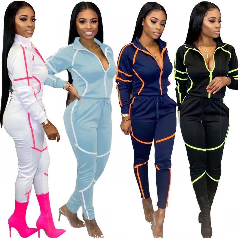 Urban Sports Suit European American Solid Color Long-Sleeved Top + Casual Trousers 2-Piece Trousers Tracksuit For Women 2021