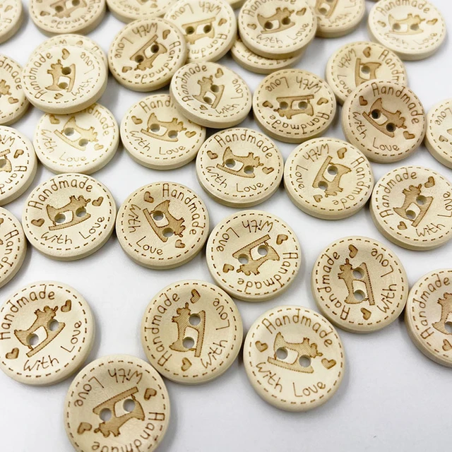 100PCS 30MM Oval Wooden Handmade Tags Button with 2 Hole Handmade