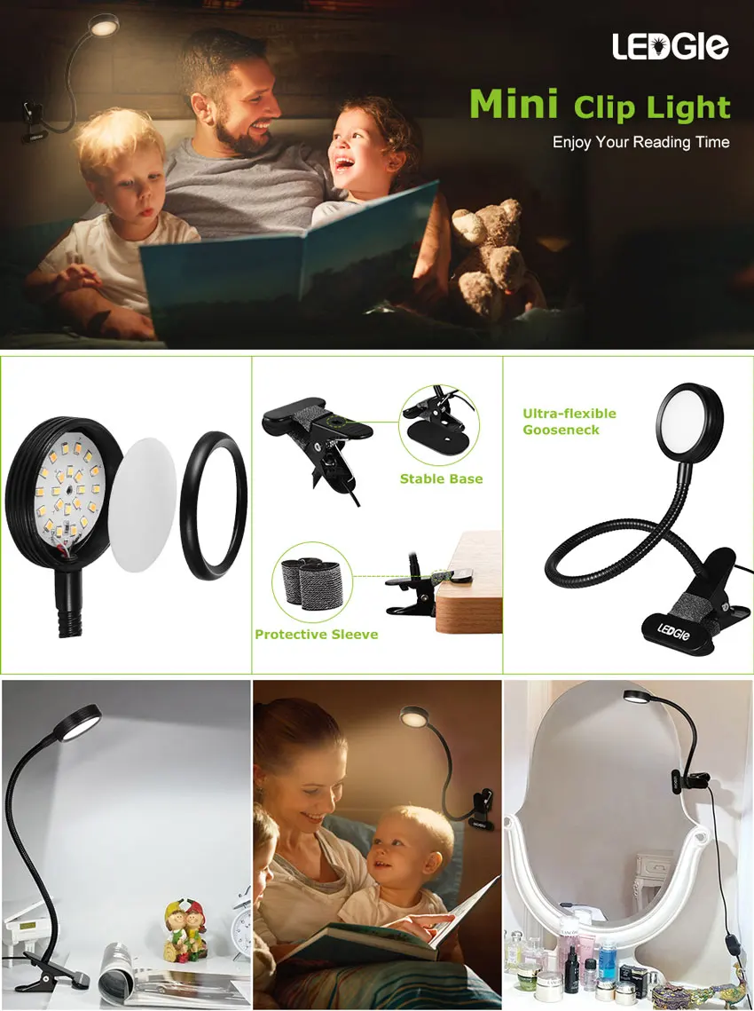 LEDGLE Настольная лампа с регулируемой яркостью USB, лампа для чтения для глаз, гибкий черный Настольный светильник для детей, для чтения, кабинета, прикроватной тумбы