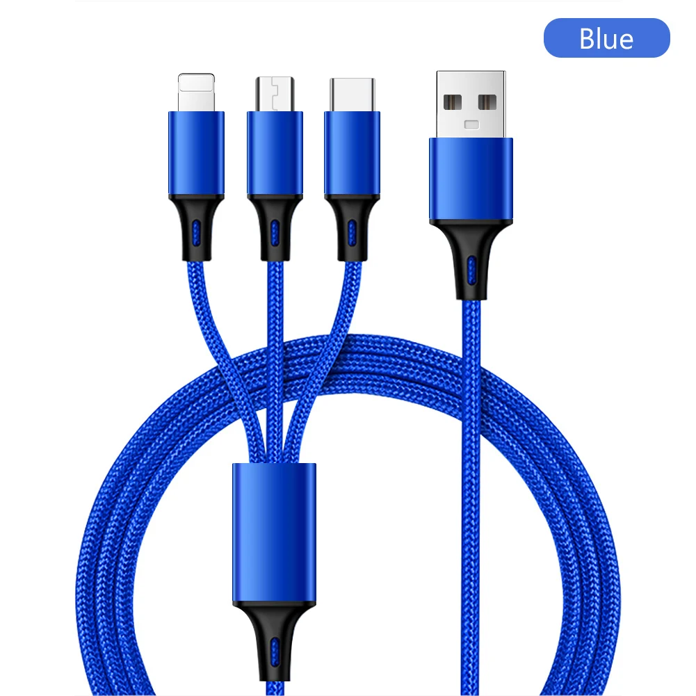Blue Универсальное зарядное устройство 3 в 1, кабель для зарядки и зарядки, кабель type C Micro USB для освещения IPhone, IPad, IPod для смартфонов, планшетов - Цвет: Blue