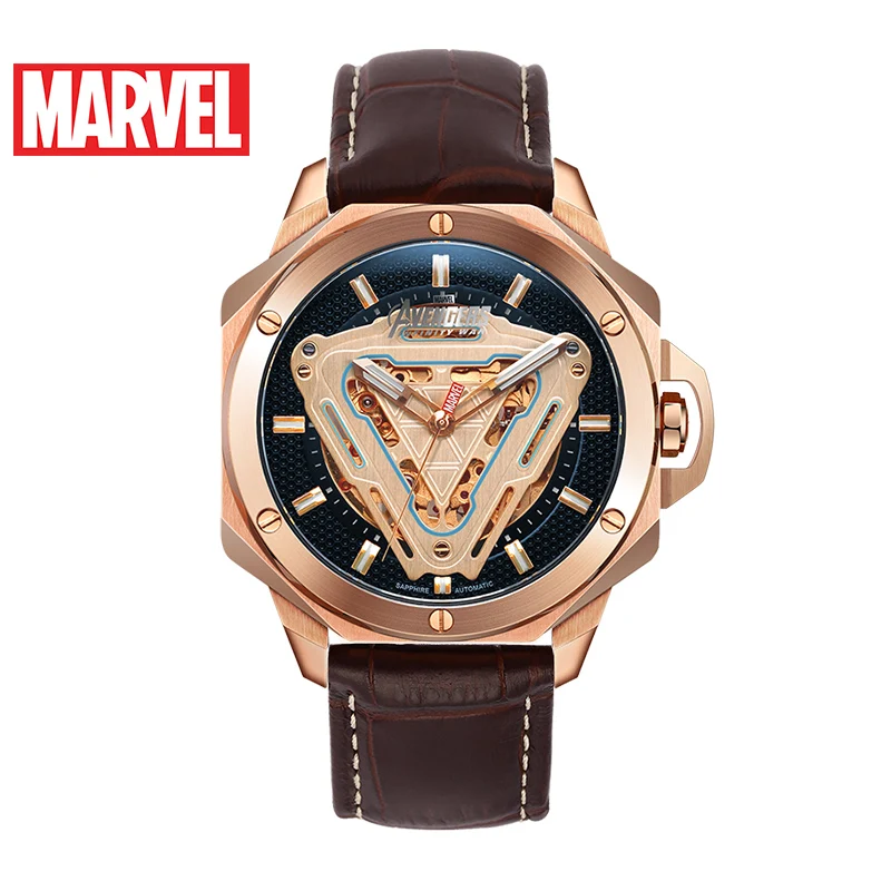 MARVEL 남성용 기계식 손목 시계, 럭셔리 디즈니 할로우 아웃 프로세스, 패션 메탈 버튼 시계, 럭셔리 시계, 5Bar
