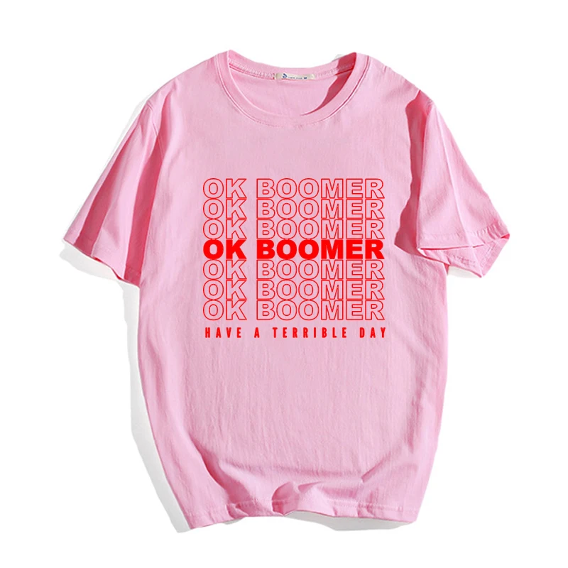 

Graphic Tees Women Vintage Tshirt Female Casual Short Sleeve Ladies T-Shirt Ok Boomer Loose Female Tops Tee Pink Ropa Mujer
