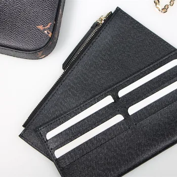 

Women's Designer Leather Vintage Chain Handbag Shoulder Clutch 3 Pic Set Office Daily with Card Holder and Coin bag Ladies Purse