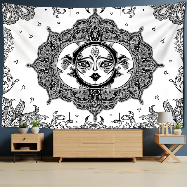 Simple Black And White Sun Moon Tapestry