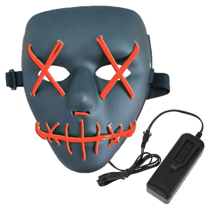 EL Luminous Glowing Masks Halloween Masquerade Makeup Party Decor Supplies Personality Decoration Light Up Masks Glow In Dark - Цвет: Красный