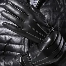 Skórzane rękawiczki z ekranem dotykowym męskie skórzane rękawiczki z ekranem dotykowym skórzane rękawiczki z owczej skóry męskie z siedmioma postaciami tanie tanio CN (pochodzenie) Z palcami Unisex