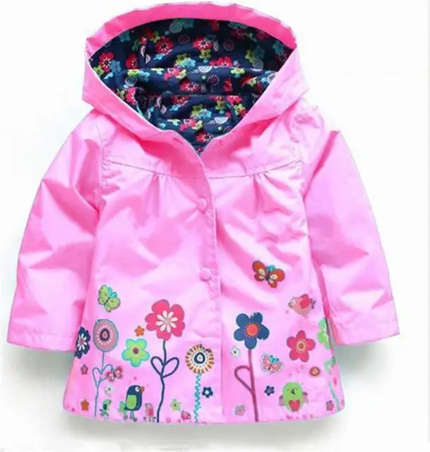 Г. Весенне-осенние куртки с капюшоном для маленьких девочек от 2 до 6 лет; повседневная детская верхняя одежда с цветочным узором; Водонепроницаемая Детская куртка - Цвет: Pink