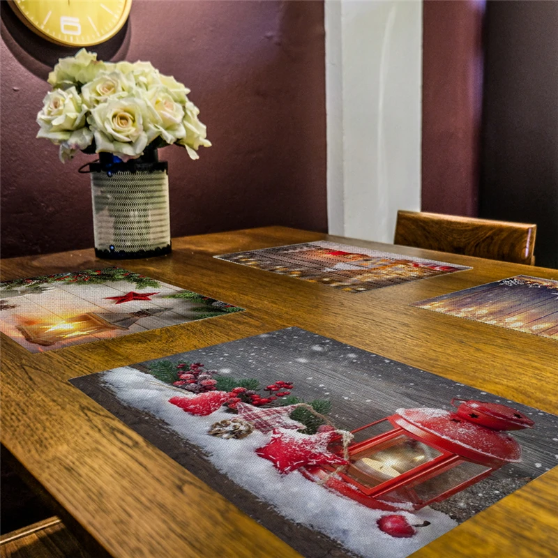 

Christmas Style Table Napkin Dining Table Placemat Kitchen Tool Tableware Pad Coaster Coffee Tea party decorations Rectangular