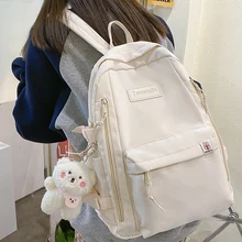 

EST Solid Color New Fashion Large Girls Kawaii School Backpack Bag Women Shoulders Travel Bag Female Waterproof Nylon Book Bolsa