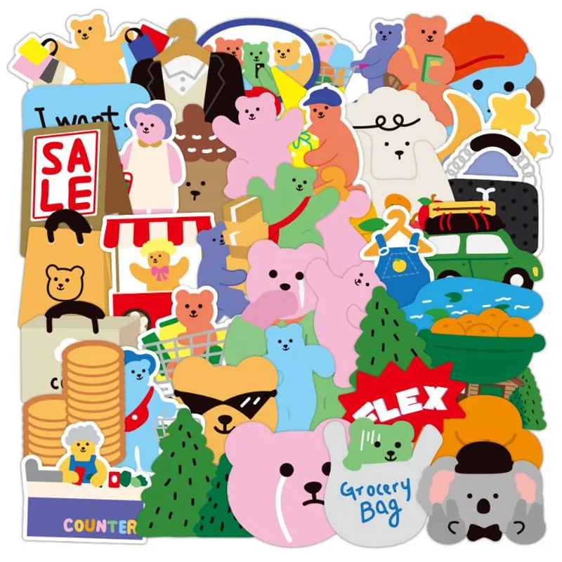 

10/30/50PCS Korean Bear Cartoon Graffiti Laptop Luggage Skateboard Guitar Waterproof Stickers Wholesale