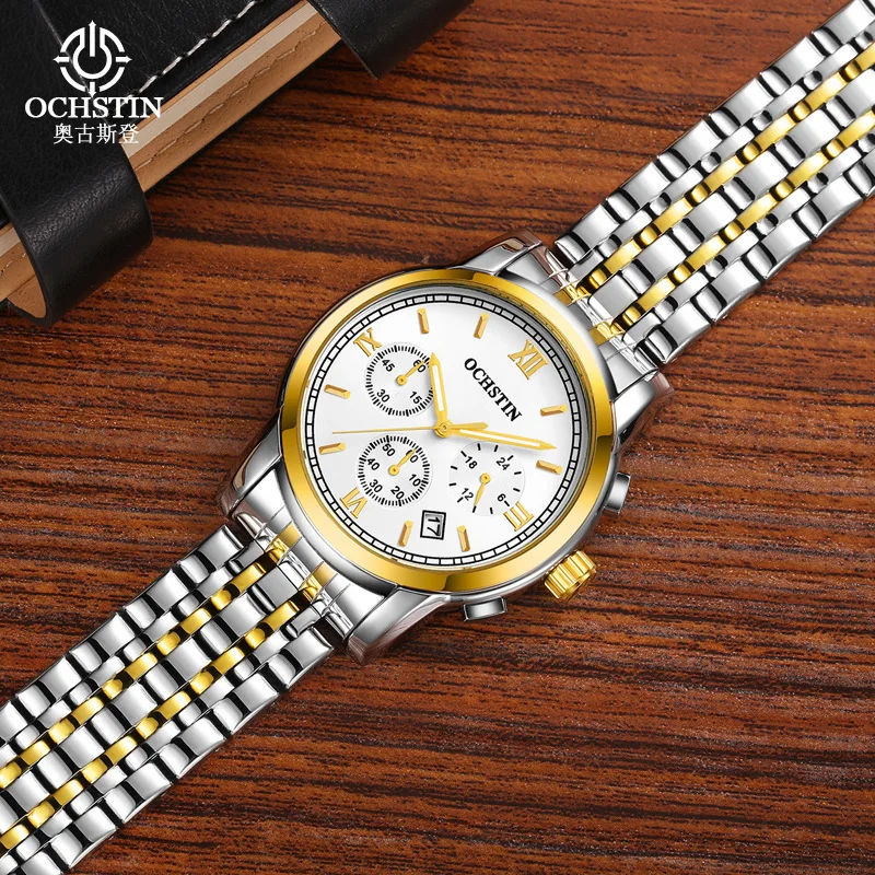 

Ochstin MEN'S Watch Classic Hot Selling Three-Eyed 6-Pin Business Men Steel Belt Watrproof Watch