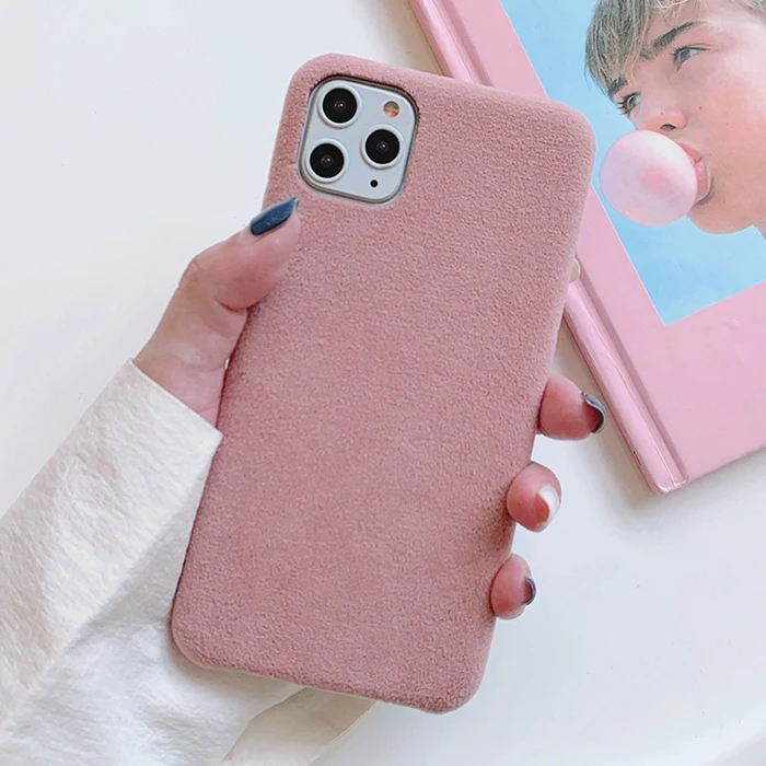 Модный теплый Гладкий замшевый Меховой чехол s для iphone 11 Pro Max чехол для телефона для iphone XR XS Max X 7 8 Plus задняя крышка чехол - Цвет: Розовый