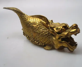 

Rare works of art Collection Chinese Brass Carved Dragon's head Fish Sculpture /8 inch Fish statue