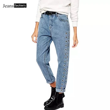 

High Waist Women Jean Boyfriend Style Hollow Loose Plus Size Straight Denim Pant Washed Push Up Jeans Trouser Casual Mom Jeans