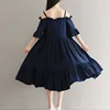 Mori Girl Summer Women Midi Dress Slash Neck Solid Butterfly Sleeve Vestidos Femininos Strap Cotton Elegant Sweet Pleated Dress ► Photo 3/6
