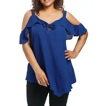 

Solid Color Plus Size Chiffon Off-shoulder V-neck Ruffle Women Blouse Summer Top 2020 New Fashtion womens top and blouses