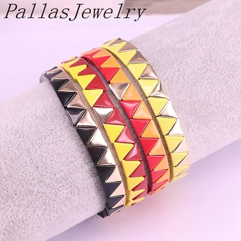 

5Pcs New Bohemian Rainbow Bracelets Multicolor 2019 Enamel Triangle Tile Bracelet Women Stretch Jewelry