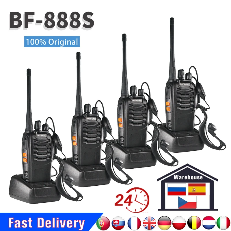 Baofeng-walkie-talkie BF-888S, transmisor FM con auriculares, 5W, BF, 2/4 S, 6KM, UHF, 888-400 MHZ, 470 Uds.