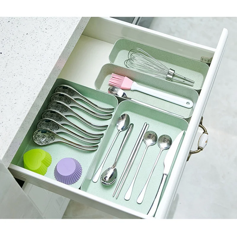

Kitchen Storage Box Wheat Straw Preservation Drawer Finishing Box Rectangular for Cutlery Vegetable Kitchen Supplies