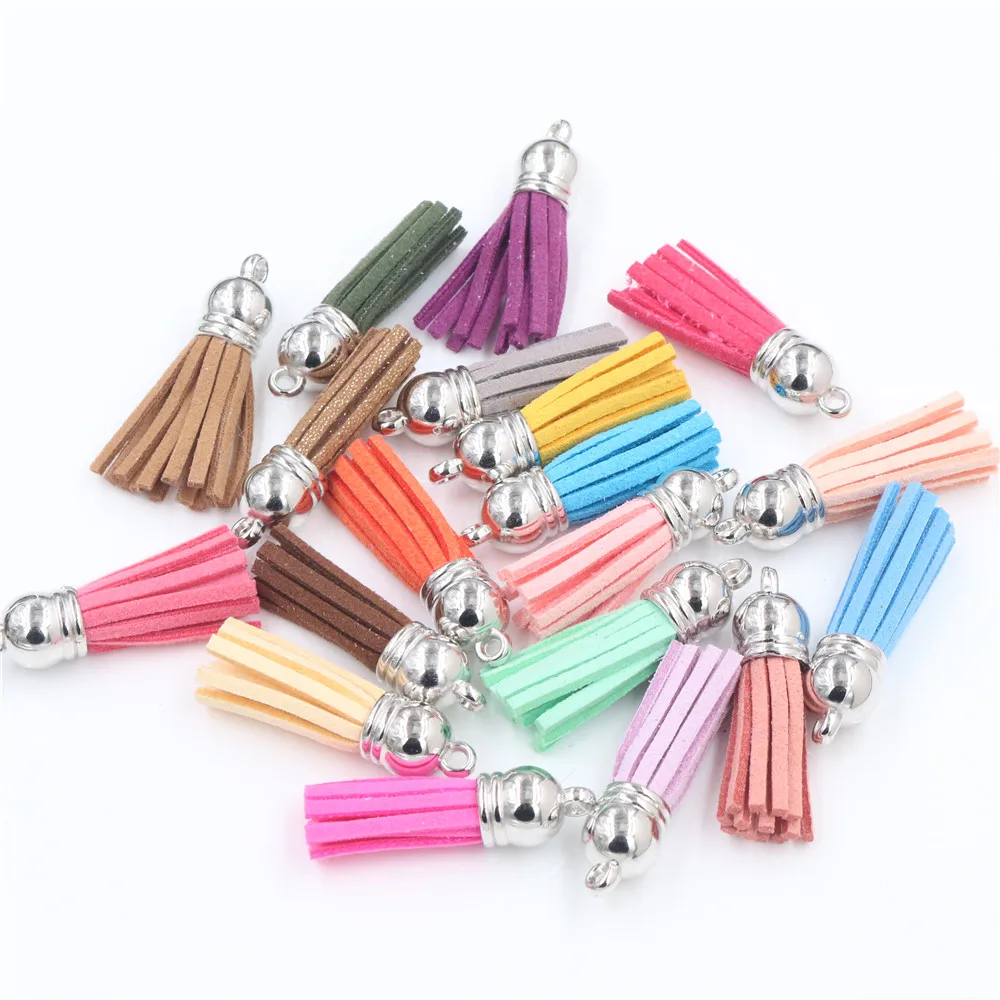 10pcs 38mm 55mm Full length Suede Tassel For Keychain Cellphone Straps Jewelry Charms, Leather Tassels Silver Color Gold Caps 10pcs 38mm 55mm Full length Suede Tassel For Keychain Cellphone Straps Jewelry Charms, Leather Tassels Silver Color Gold Caps