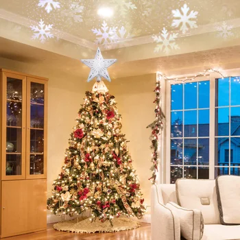 

3D Hollow Gold/Sliver Star Topper Projection Light with Built-in Rotating LED Ball for Christmas Tree Decoration JS22