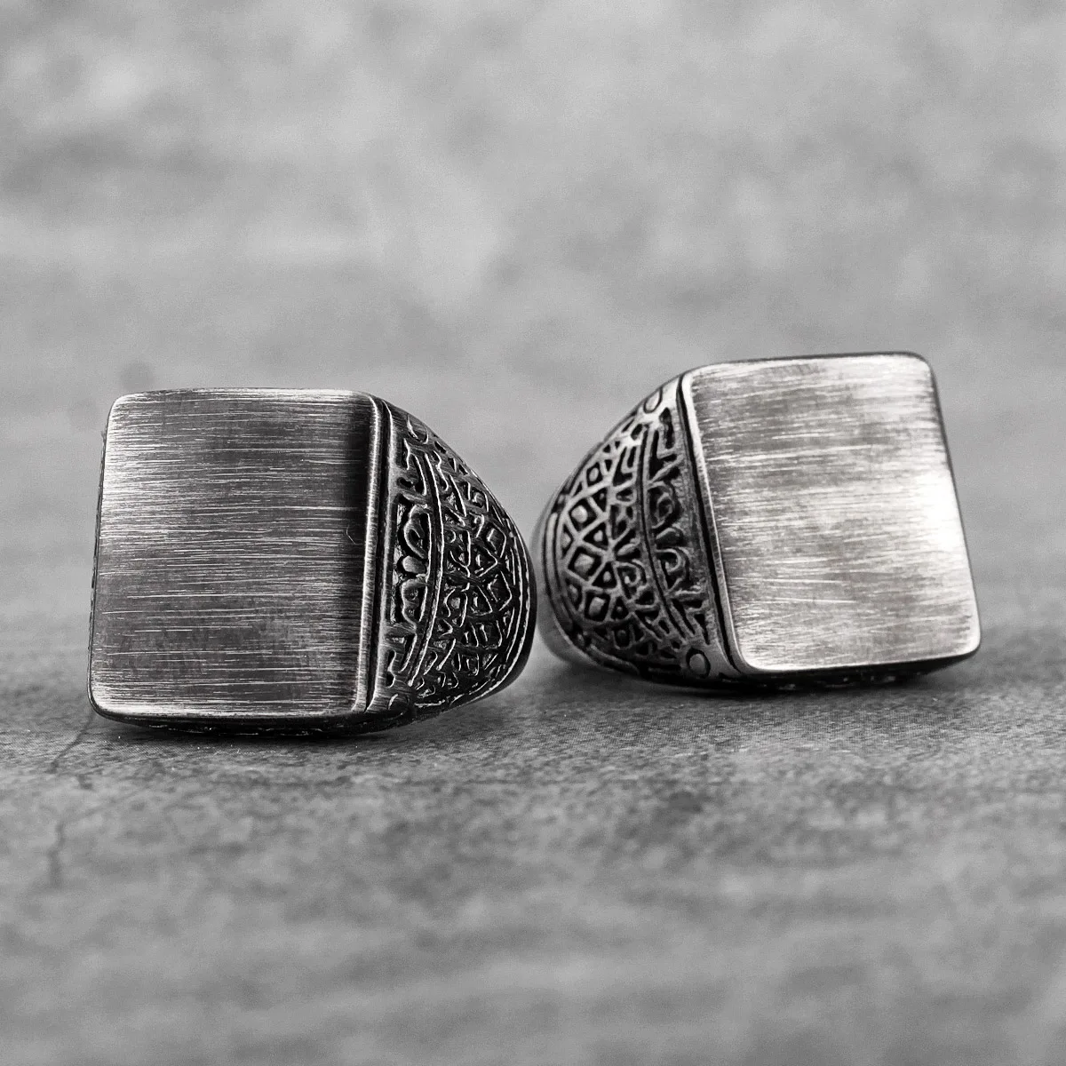 Anello Sigillo Punk Quadrato In Acciaio Inox Per Uomo E Ragazzo