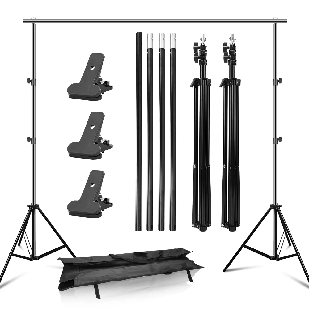 

2x3M/6.5x10ft Photo Background Support System Kit Adjustable Backdrop Stand with Carry Bag for Muslins Backdrops Paper Canvas