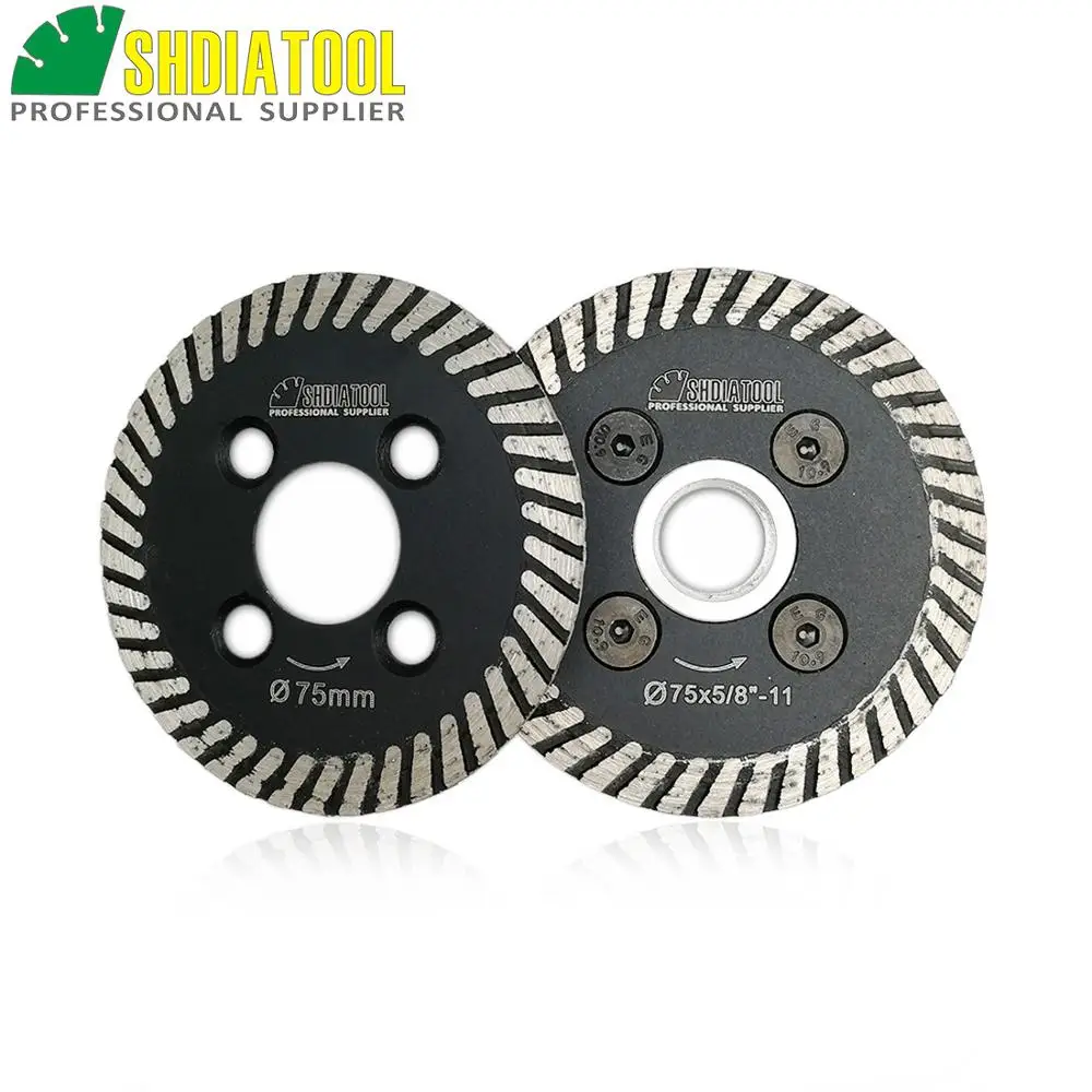 DIATOOL 1pc 75mm Hot pressed mini turbo diamond engraving saw blade with removable 5/8-11  flange and 1pc 75mm blade