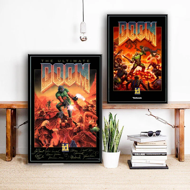 Постеры и принты на холсте винтажные картины с надписью Doom для видеоигр