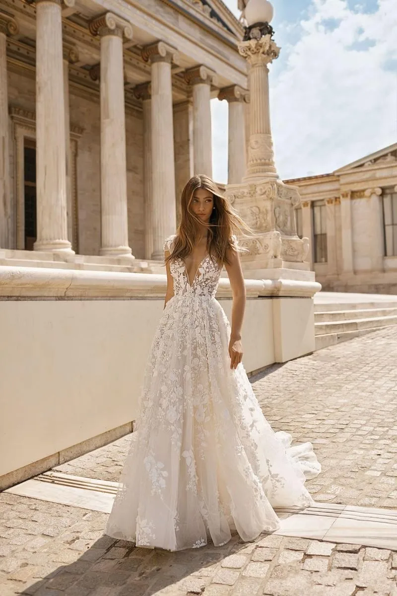 Горячая Распродажа Berta пляжные свадебные платья кружевные 3D Цветочные