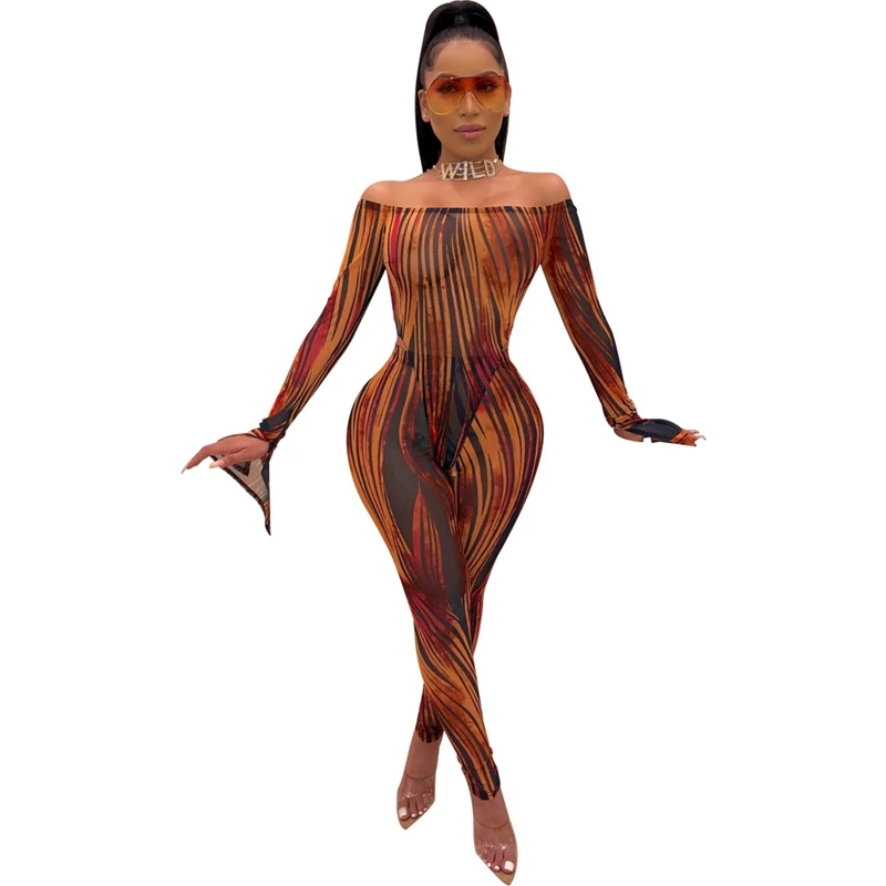 

Long Sleeve Sexy 2 Piece Set Women Club Outfits Mesh Bodysuit Top and Pants Set Off Shoulder Bodycon Two Piece Matching Sets