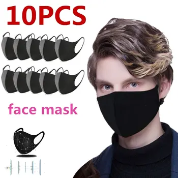 

10pcs black double-layer sponge mask, anti-fog, washable, reusable, dust-proof environment mask, respirator, stylish black mask