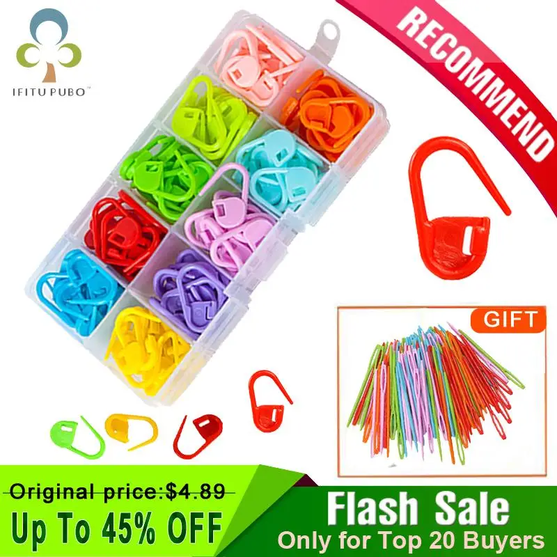 

100pcs/box Mini Knitting Crochet Mix Colors Mini Case Knitting Accessories Crochet Locking Plastic Markers GYH