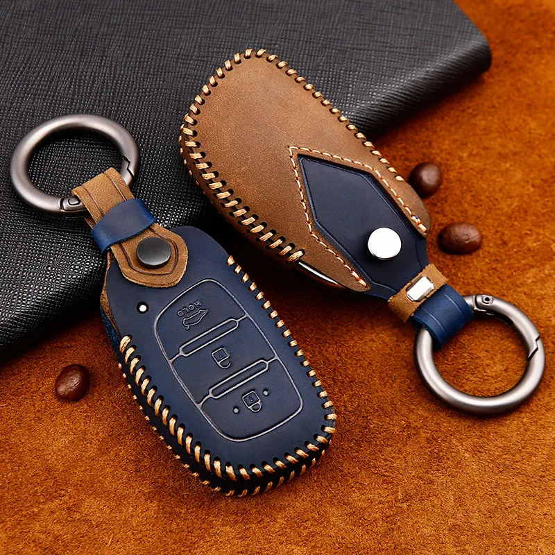 Leather Car Key Cover Case For Hyundai IX25 IX35 I20 I30 I40 hb20 Santa Fe TM Creta Solaris Azera Elantra Grandeur Accent 2017 | Автомобили