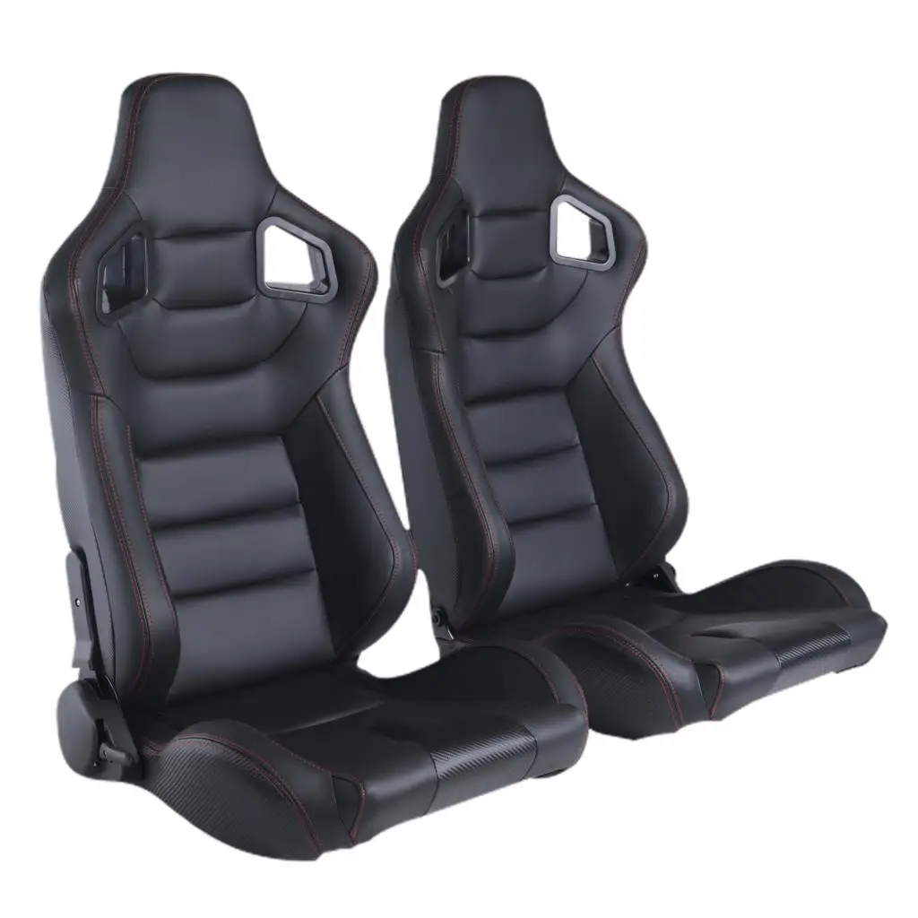 Epman 2 x Reclinable Black PVC Racing Seat Left/Right Jdm Racing Bucket Seats Slider JBR1041BK