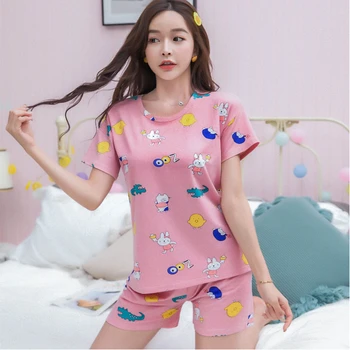 

2020 Summer New Fashion Pajama Sets For Women Thin Cotton Good Quality Pyjamas Short Sleeve And Trousers Pijama Female Sleepwear