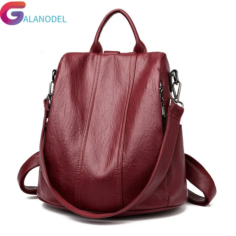

Female Backpack Women Leather Bagpack for Teenager Girls School Bags Shoulder Travel Back Pack Rucksacks Multifunction Sac A Dos