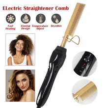 Electric Hair Comb Wet Hair Straightener Brush Hairbrush Beard Straightener Hot Comb Straightening Styling Heating Combs