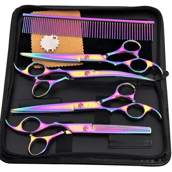 

Professional Pet Scissor for Dog Colorful Grooming Dogs Shear Hair Cutter Straight Thinning Curved Scissors Comb with Bag