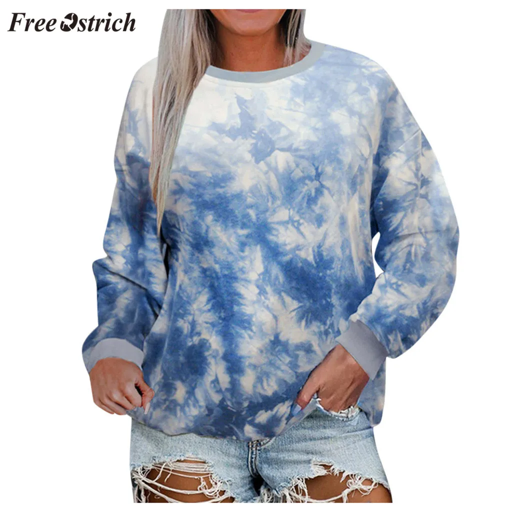 

Women's 3D Printed Tie-dye Sweatshirt Winter Warm Oversize Boyfriend's Style Tops Star Print Long Sleeve Shirt Crewneck Pullvoer