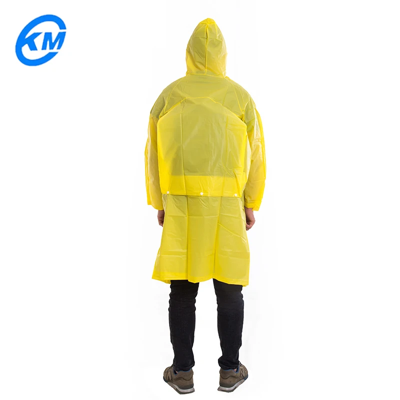 EVA material yellow rain poncho with backpack long raincoat for men and women