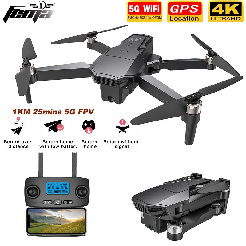 FEMA GPS Drone with 4K HD Dual Camera 25Mins 1.5KM Long Distance 5G Wifi FPV Brushless Quadcopter drone Professional VS SG906