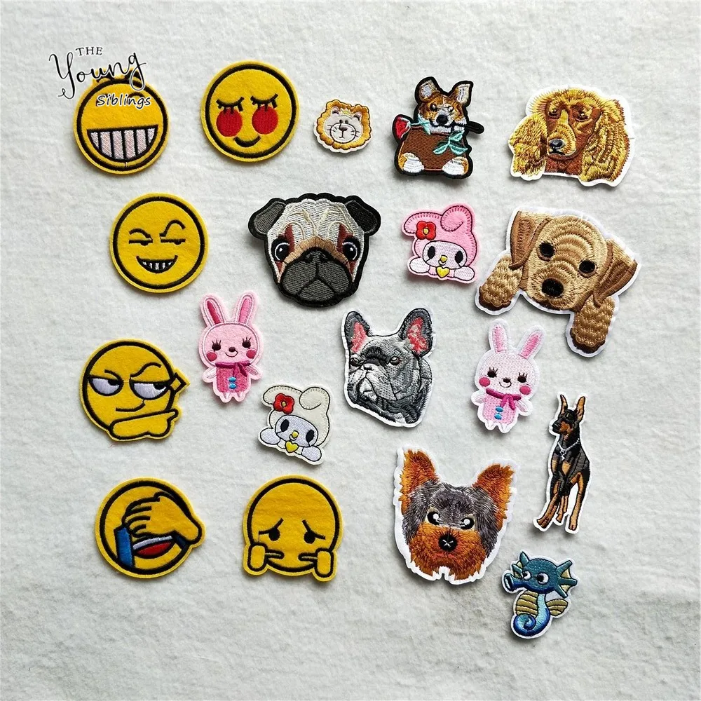

New arrive Cartoon Dog Rabbit Hot melt adhesive Patch 6 kinds emoticon for Jacket Clothes Badge Stickers DIY Apparel Accessories