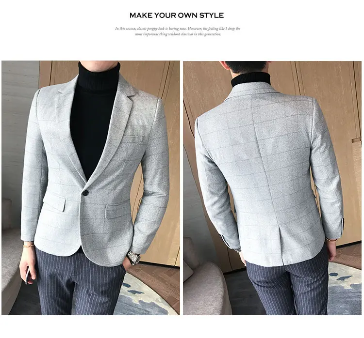 Quality Men Blazers Mens Plaid Wedding Suit Jacket Business Formal Party Blazer Slim Fit Male Custom Dress Coat