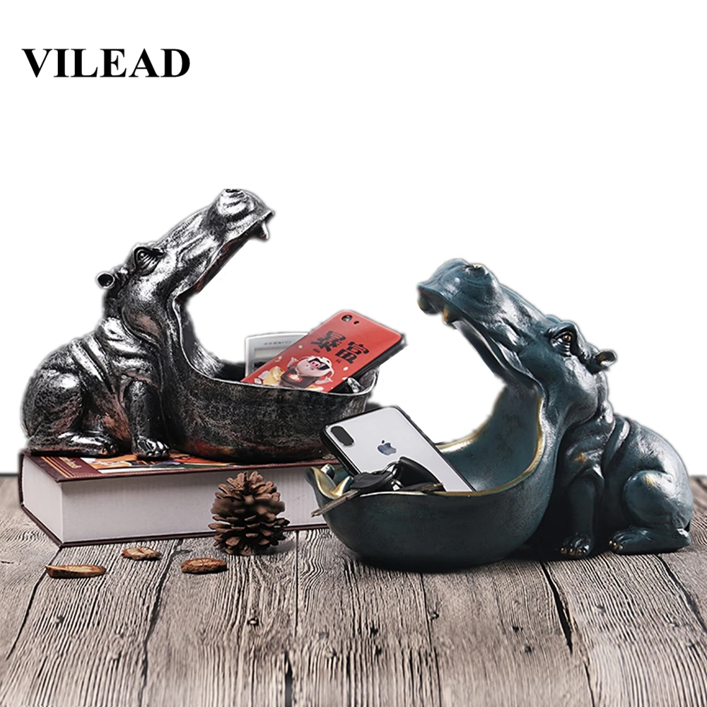 Online VILEAD 22cm resina hipopótamo estatuillas llavero decoración de escritorio accesorios para el hogar porche Control remoto almacenamiento Animal ornamento regalo