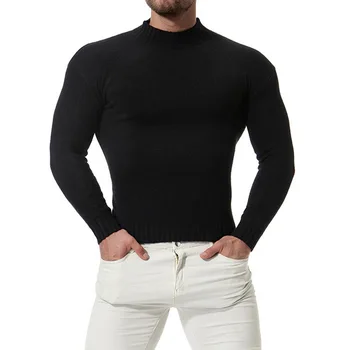 

Autumn Winter Mens Thin Cashmere Thermal t-shirt Half-collar Bottoming Slim Warm Cotton Male Long-sleeved T-shirt