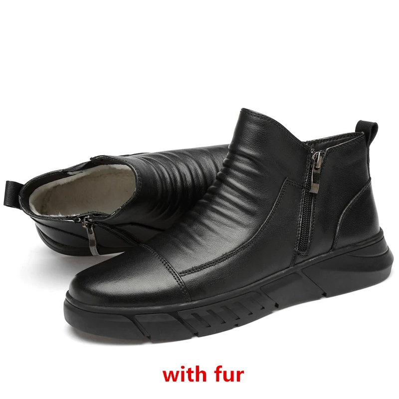 Дышащие уличные ботильоны из натуральной коровьей кожи мужская обувь плюшевые теплые зимние ботинки на молнии размеры 38-46, Прямая a4 - Цвет: black fur