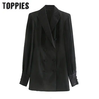 

Black Suit Dress 2019 Winter Double Breasted Straight Mini Dress Women Long Sleeve Spliced vestidos mujer