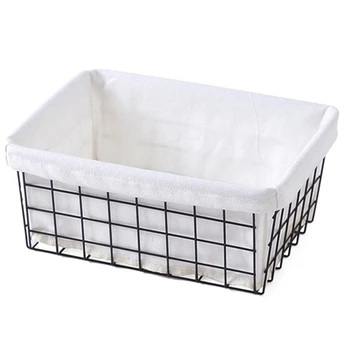 

Household Storage Basket Iron Art Japanese Style Organizer With Cloth Bag For Debris Kitchen Sundries Food Black