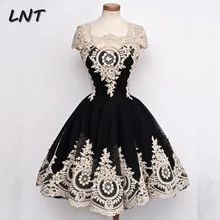 Черные короткие вечерние платья Hoco с короткими рукавами в винтажном стиле с золотым кружевом